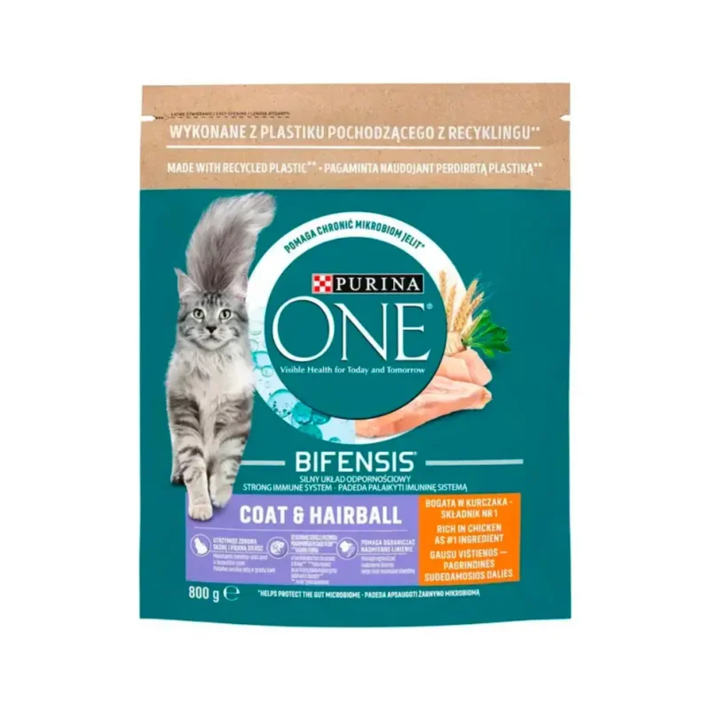 Purina One Bifensis Coat & Hairball – csirkés és teljes kiőrlésű gabonás macskaeledel